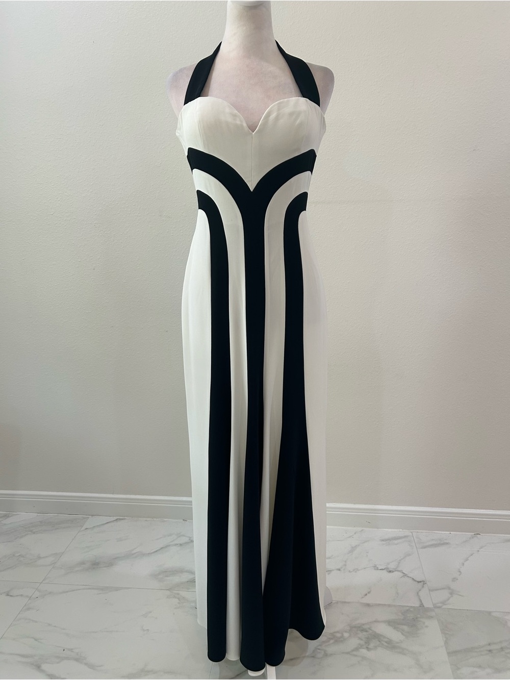 Black & White Halter Evening Gown - Women's Formal Dress